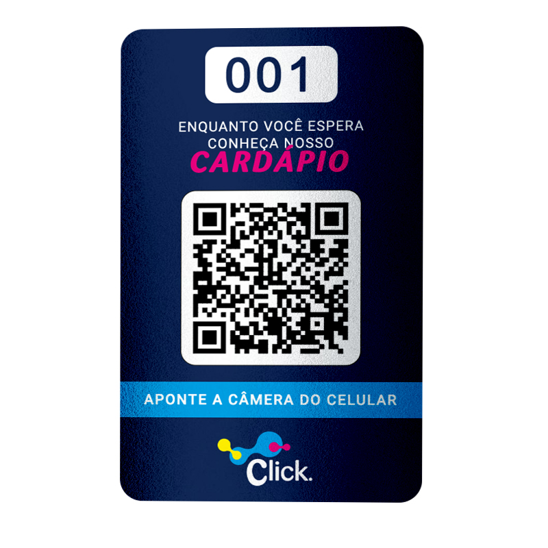 Cartão comanda em PVC 1mm, formato 8,5x5,5cm, 4x0 cores.